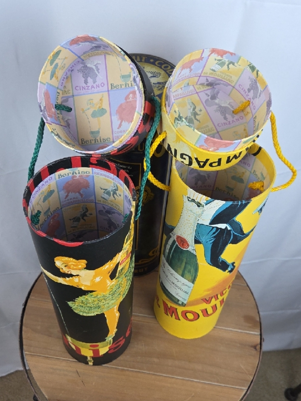 Apple Green & Gold Decorative Cylindrical Tin..two Cardbaord, one Tin
